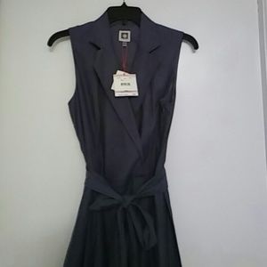 Light denim A -line dress with wrap belt to accent